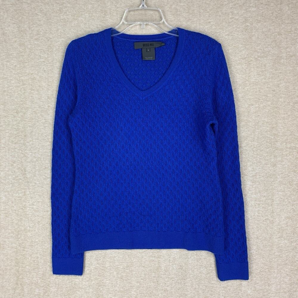 Jason Wu 100% Cashmere Sweater Womens M Royal Blue V Neck Pullover Knit Miss Wu